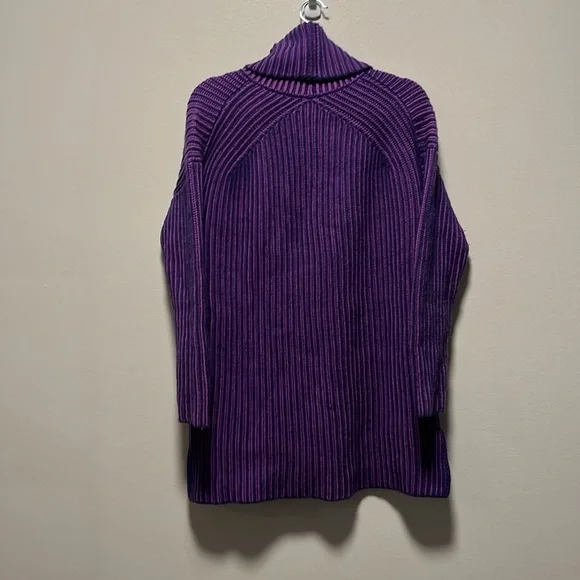 NAADAM Purple Two Tone Turtleneck High/Low Sweater, Wool/Cashmere Blend, Size S - Picture 9 of 10